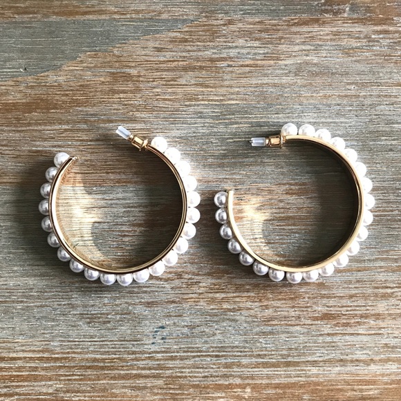 Gold and Pearl Hoop Earrings - NWT - Picture 6 of 6